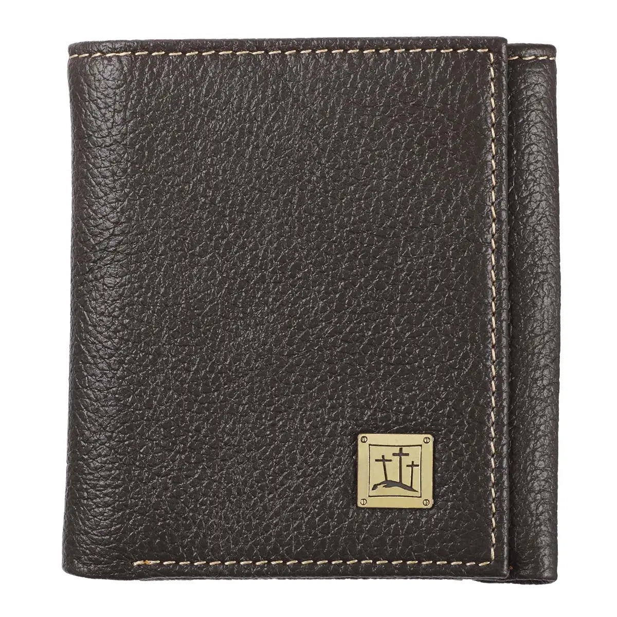 Three Crosses Espresso Brown Full Grain Leather Trifold Wall