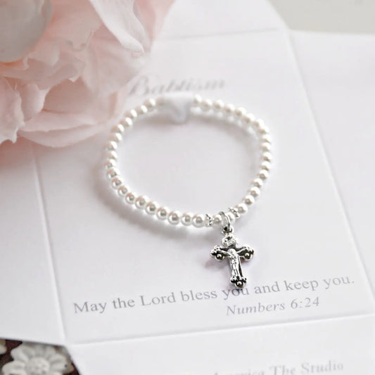 Baptism Pearl Bracelet Crucifix