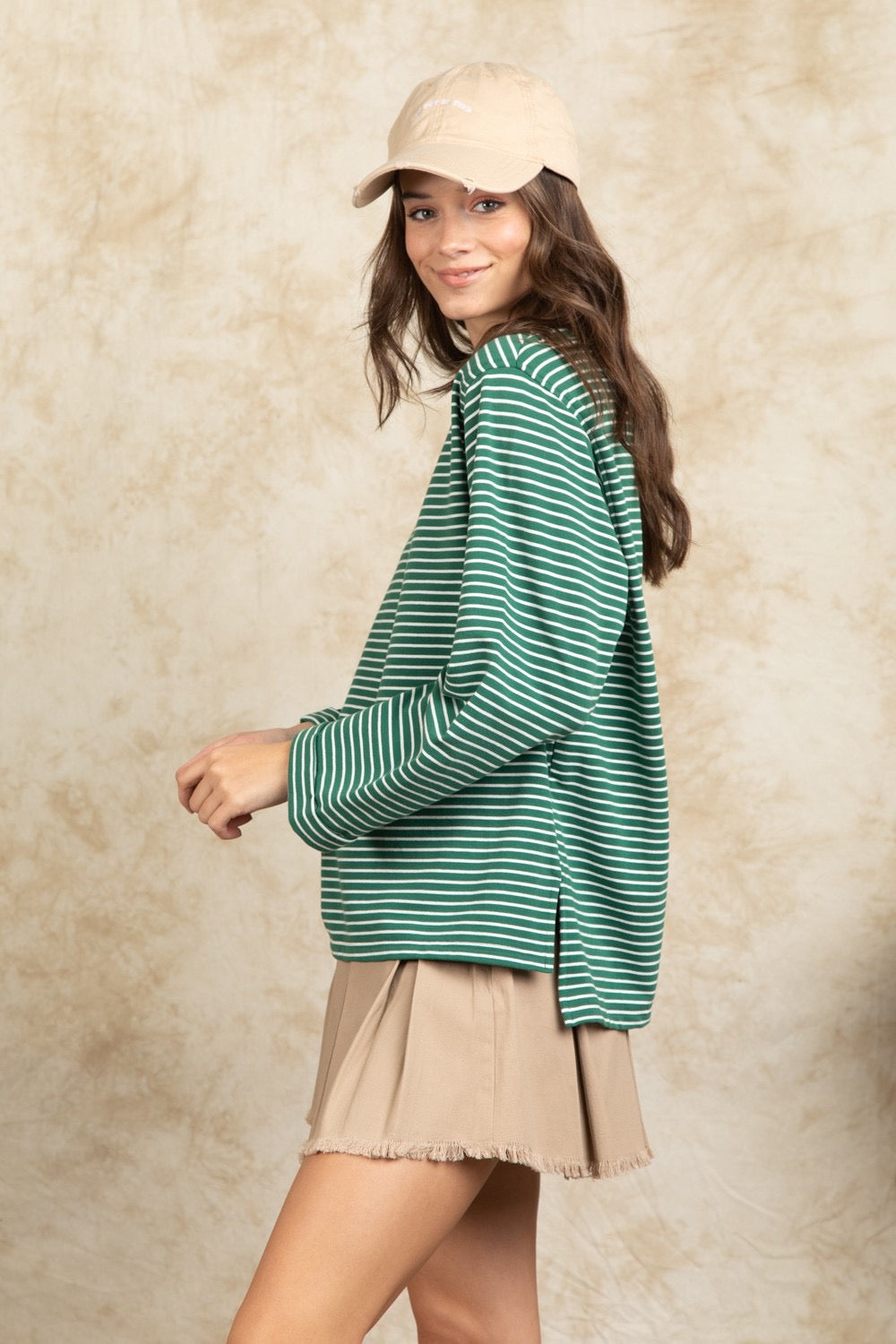 Green Frenchy Terry Striped Top