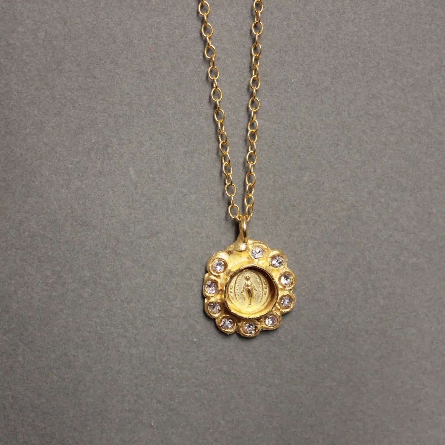 Sm Rhinestone Virgin Mary Pendant/Charm Necklace