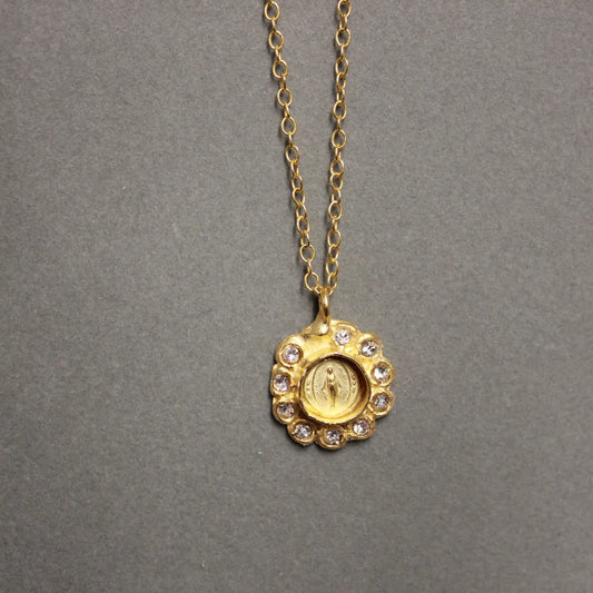 Sm Rhinestone Virgin Mary Pendant/Charm Necklace