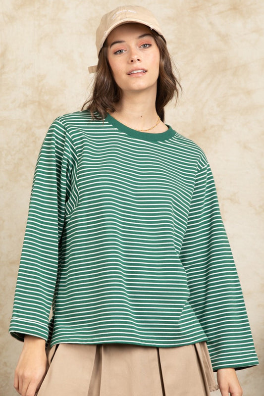 Green Frenchy Terry Striped Top