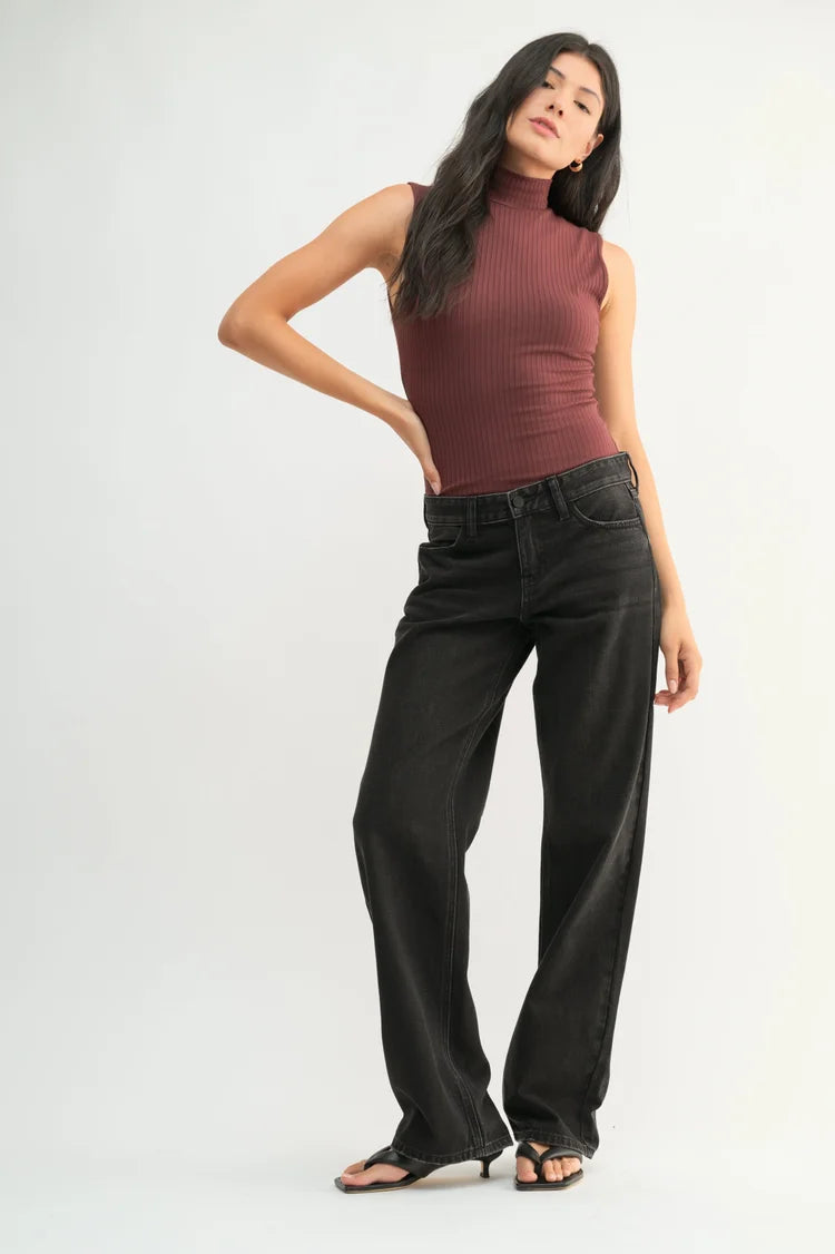Black Low Rise Relaxed Straight Leg