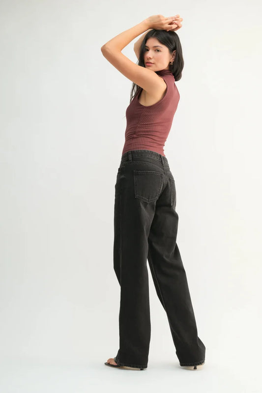 Black Low Rise Relaxed Straight Leg