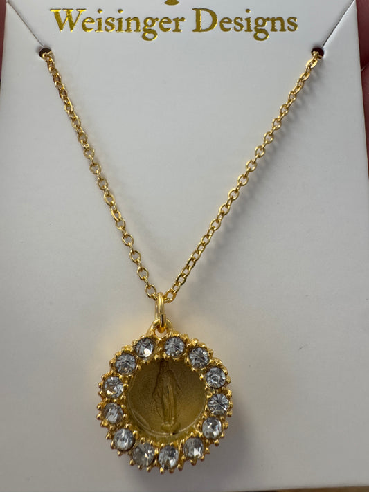 Cz Accent Mary Medal Necklace