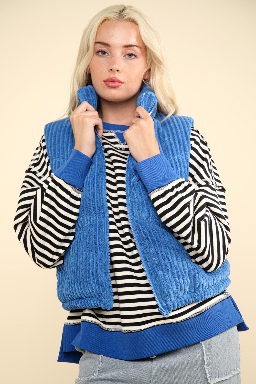 Blue Corduroy Puffer Vest