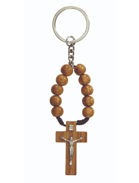 Wood One Decade Rosary Key Chain