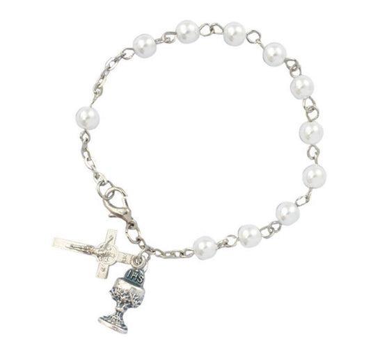 First Communion Imitation Pearl Rosary Bracelet