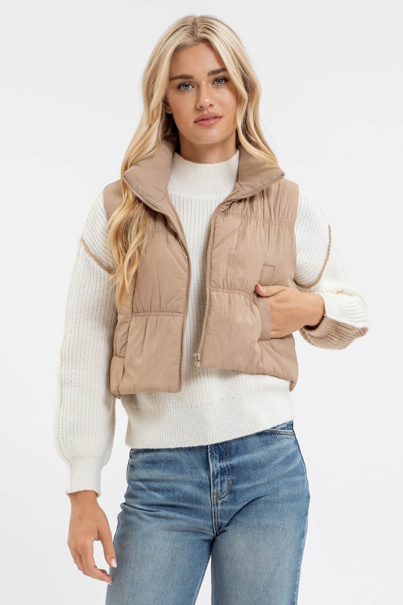 Mocha Collared Puffer Vest