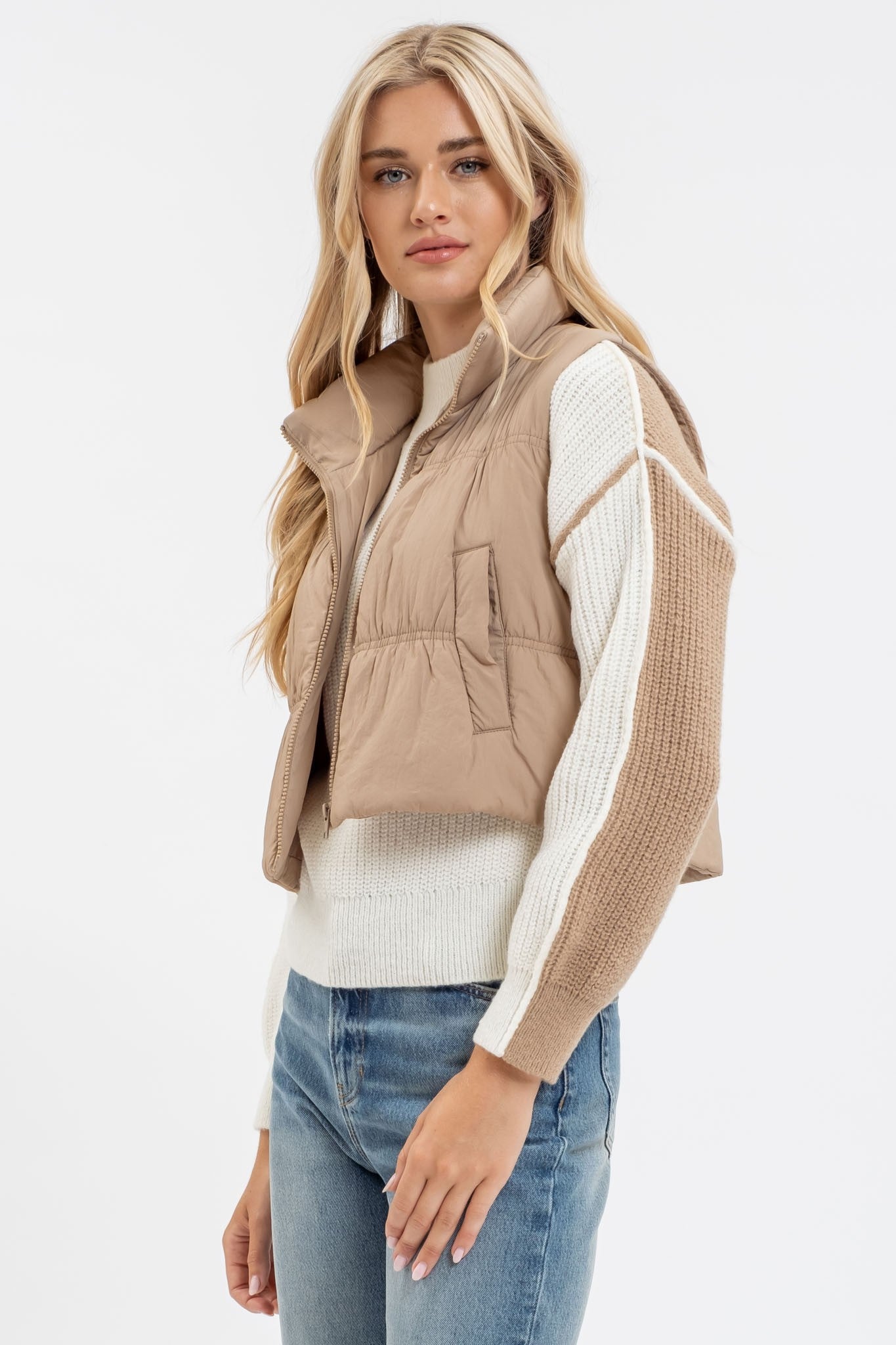 Mocha Collared Puffer Vest