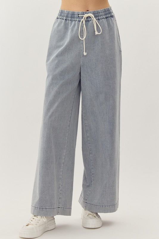 Denim Drawstring Waist Pants