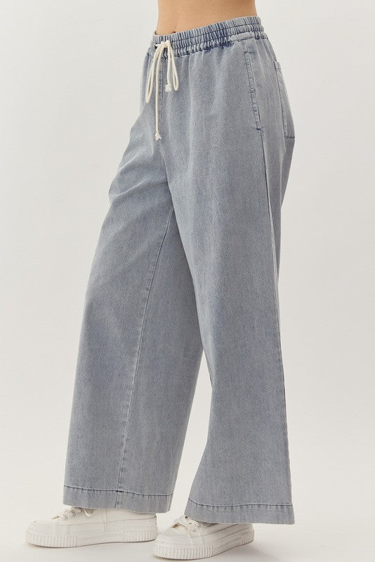 Denim Drawstring Waist Pants