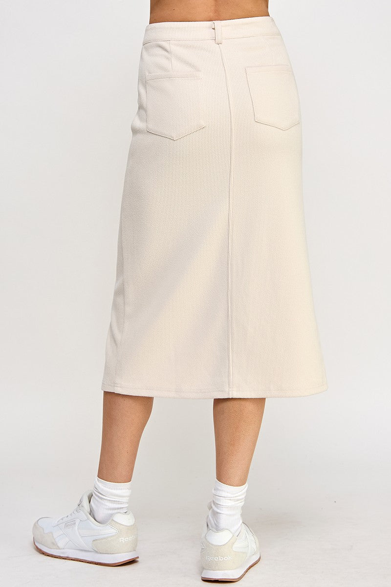 Creme Corduroy Slit Skirt