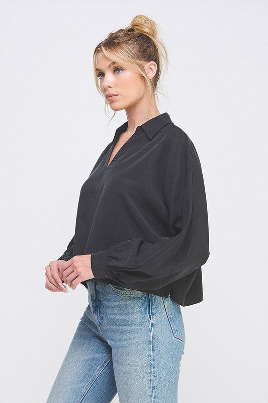 Black Dolman Collared Blouse