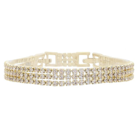 18K Gold Plated 3 Strand Cubic Zirconia Bracelet