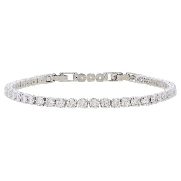 18K White Gold Small Cubic Zirconia Crystal Tennis Bracelet