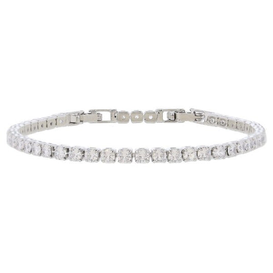 18K White Gold Small Cubic Zirconia Crystal Tennis Bracelet