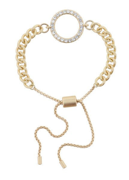 Gold Curb Chain w/Clear Crystal Circle Bracelet