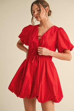 Red Voluminous Dress w/Bow Ties