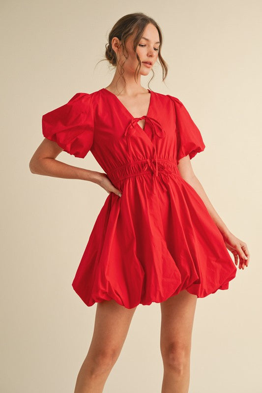 Red Voluminous Dress w/Bow Ties