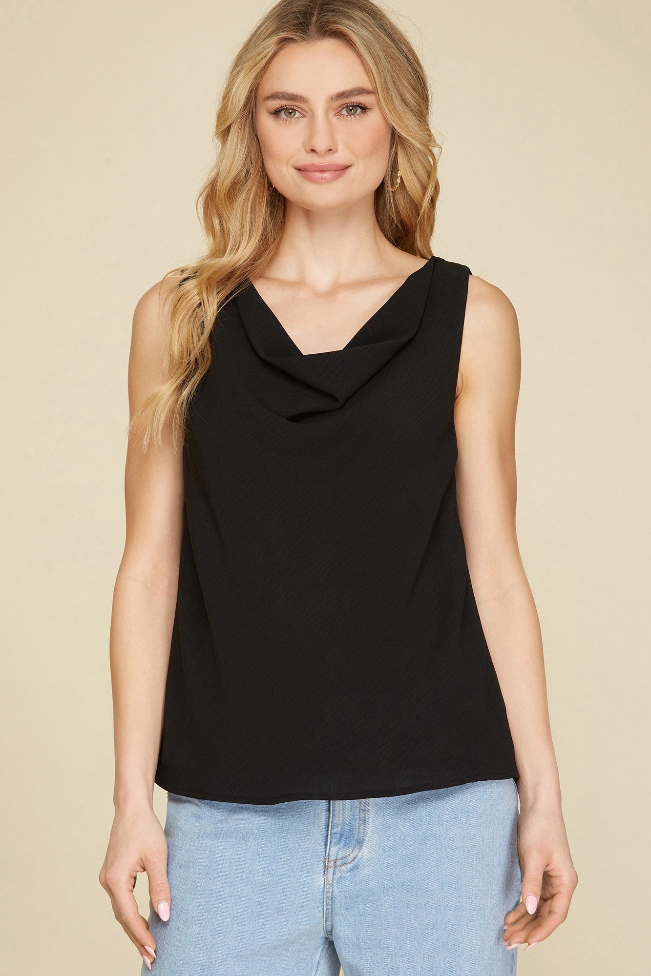 Black Cowl Neck Top