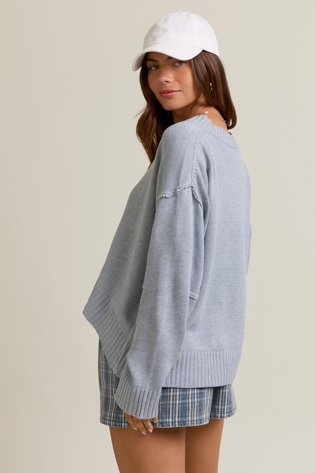 Heather Grey Pleated Sleeve Sweater