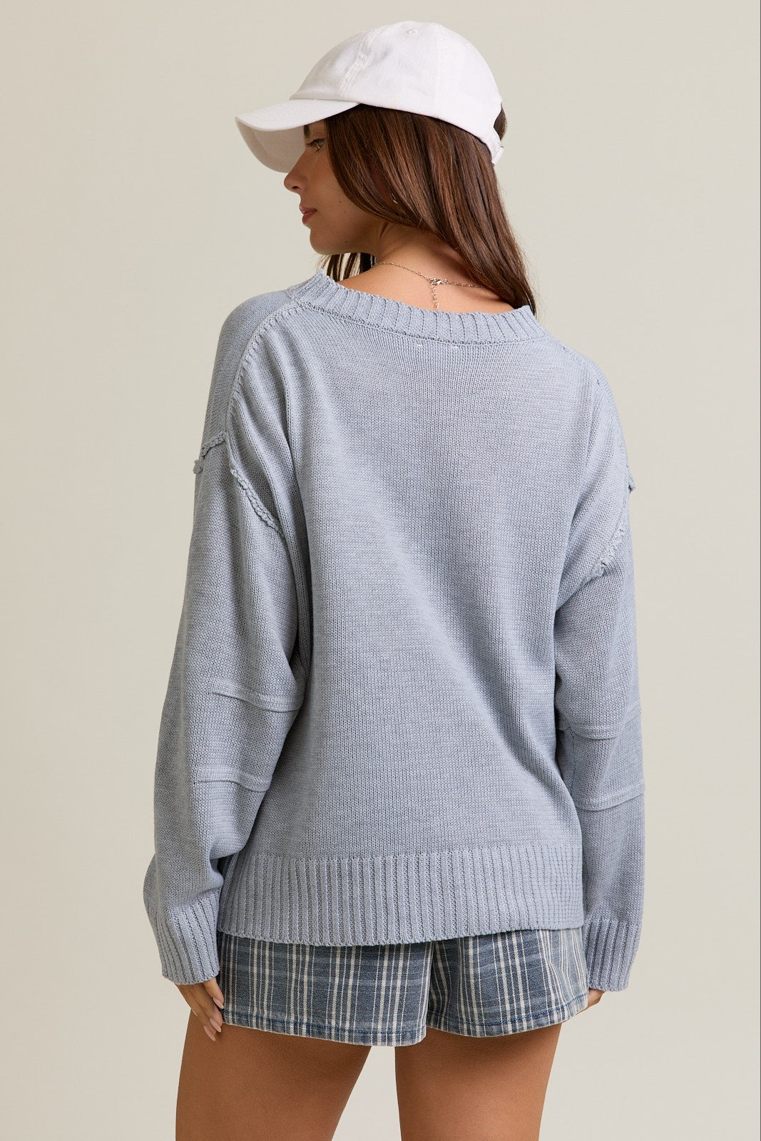 Heather Grey Pleated Sleeve Sweater