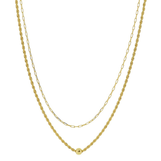 18K Gold Plated Petite Paperclip Chain, Petite Rope Chain with Gold Ball Bead Necklace