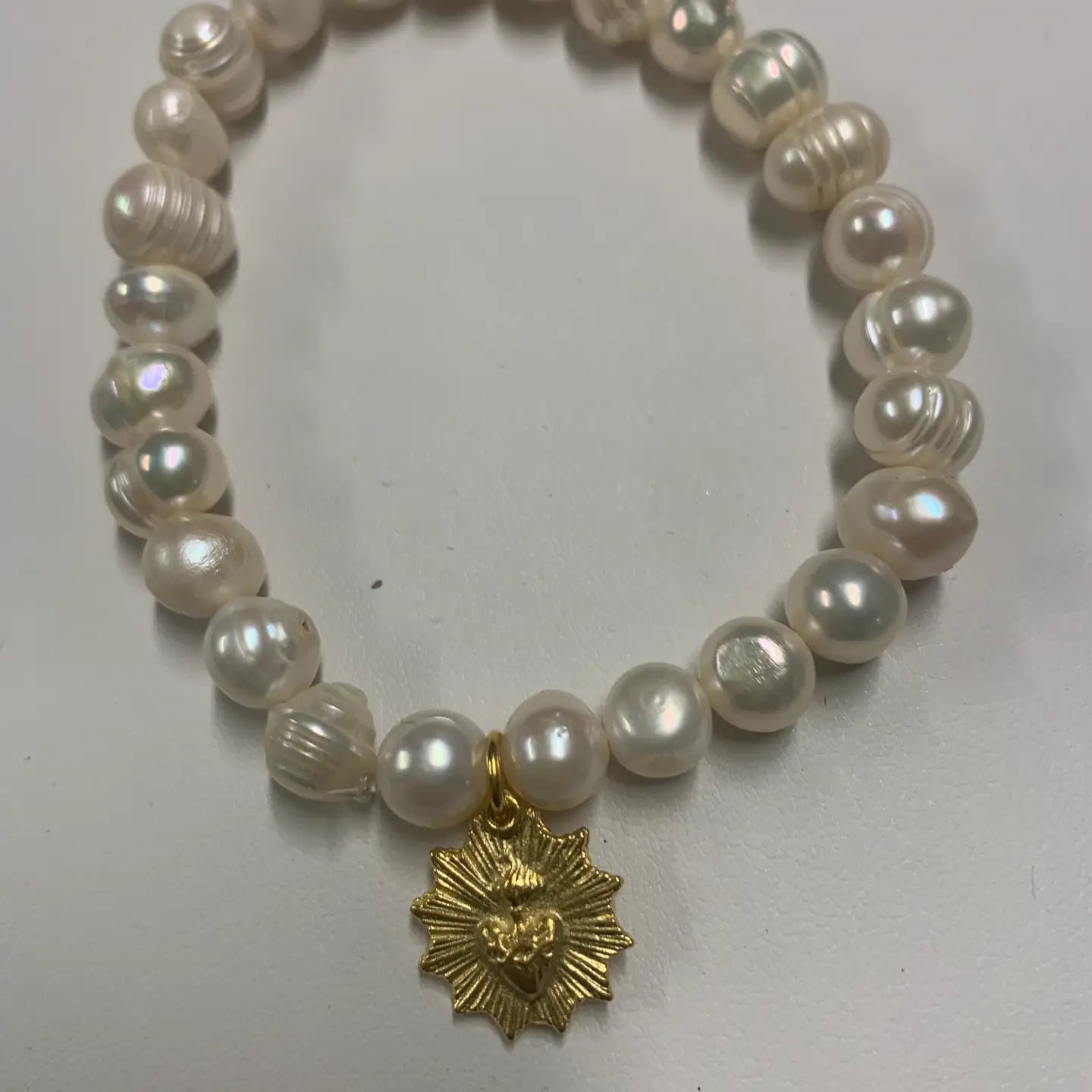 Pearl Bracelet w/Sacred Heart Medal