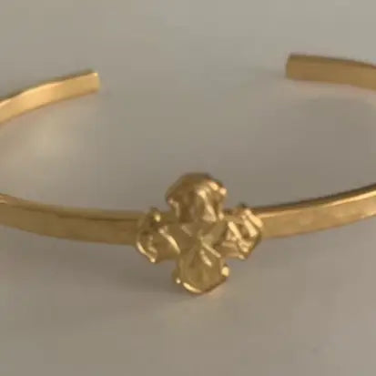 Hammered Thin Cuff with 4 Way Cross Medal