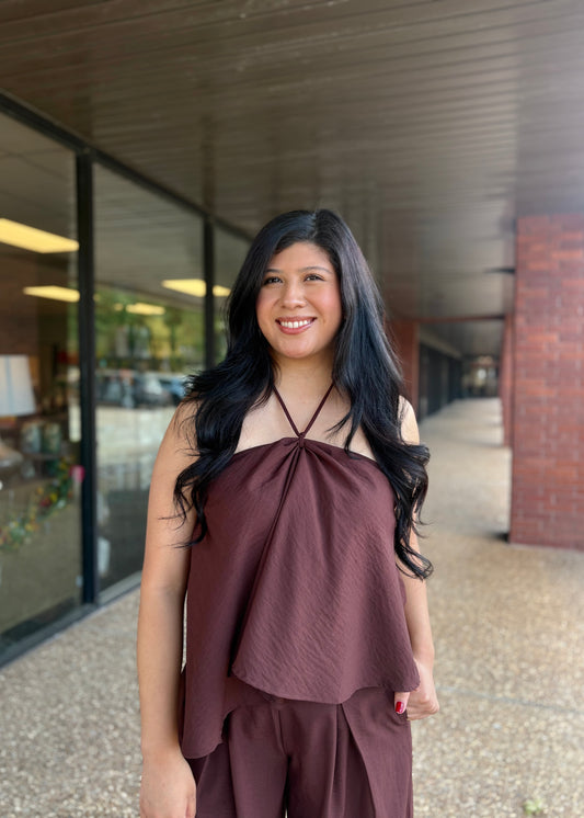 Brown Linen Halter Tank