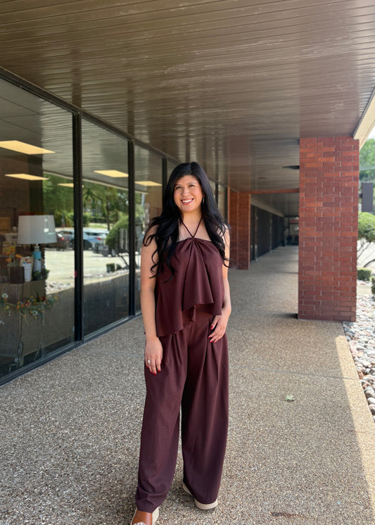 Brown Linen Wide Leg Pants