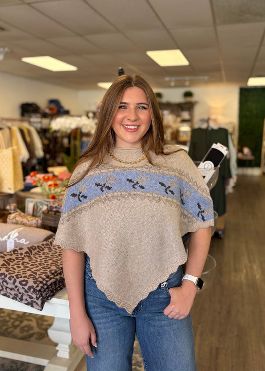 Dusty Blue & Sand Sweater Poncho