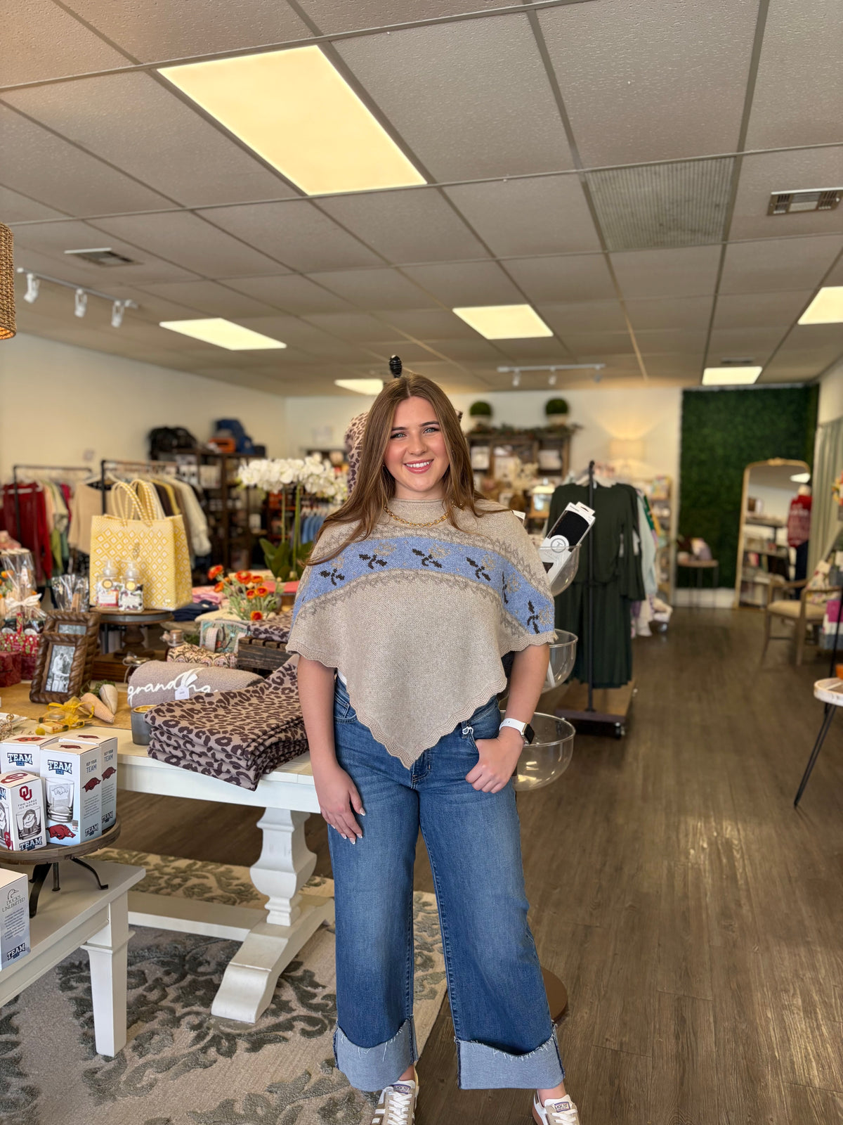 Dusty Blue & Sand Sweater Poncho