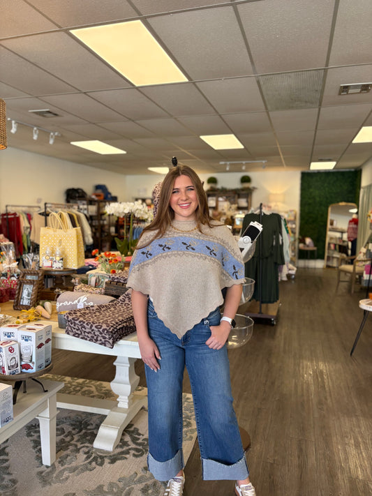 Dusty Blue & Sand Sweater Poncho