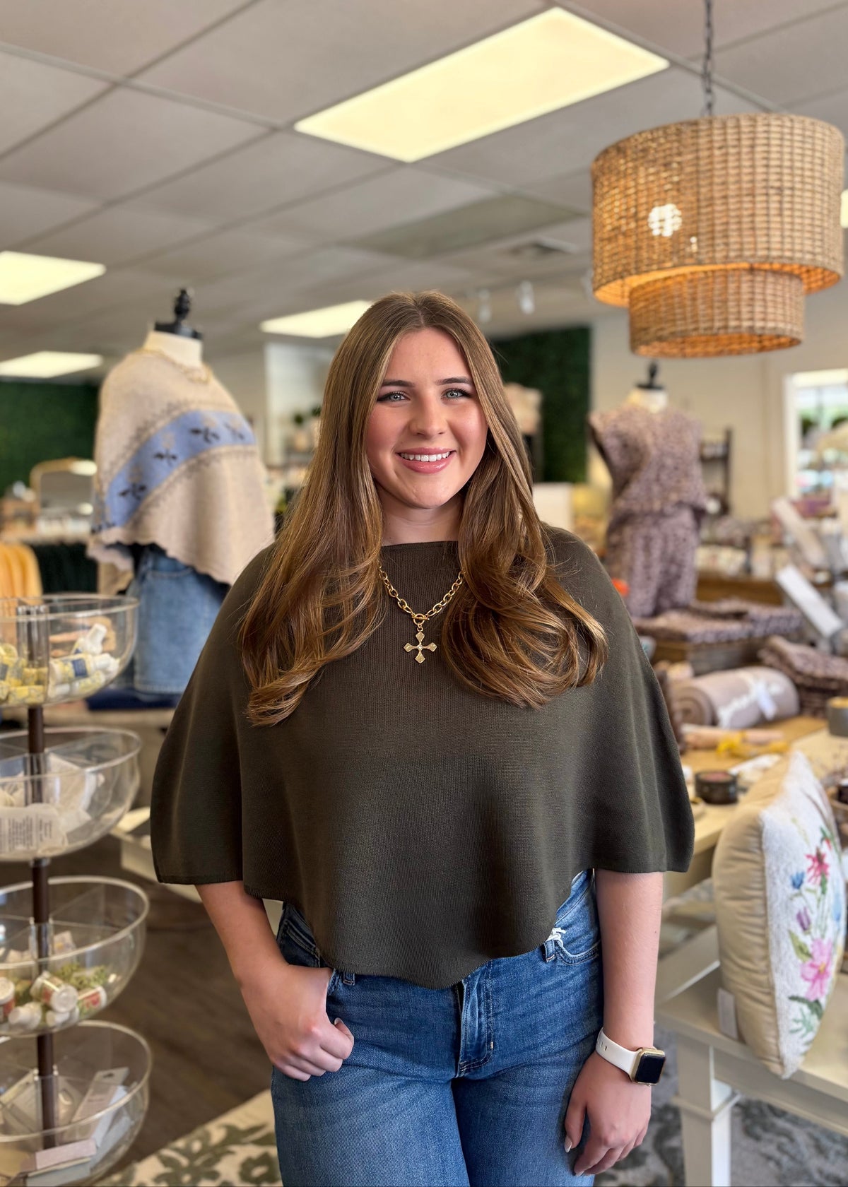 Olive Poncho Knit Top