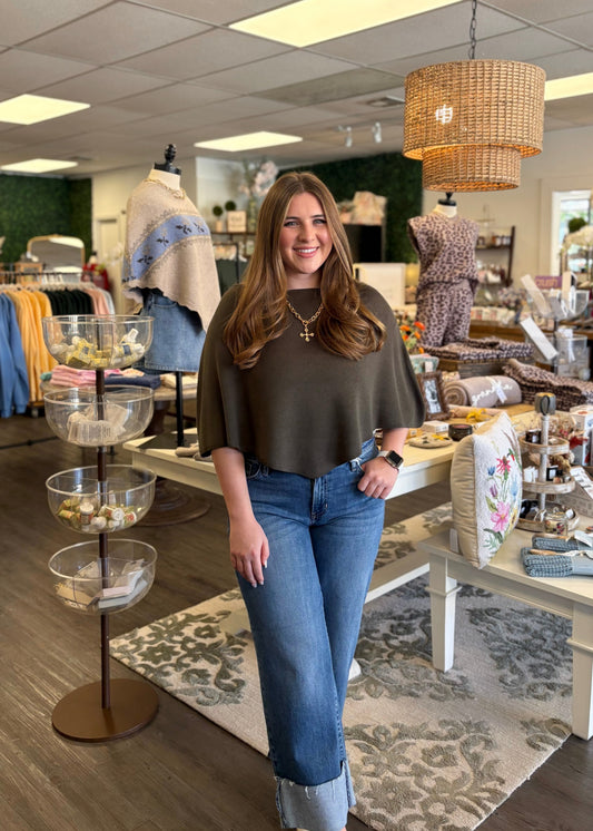 Olive Poncho Knit Top