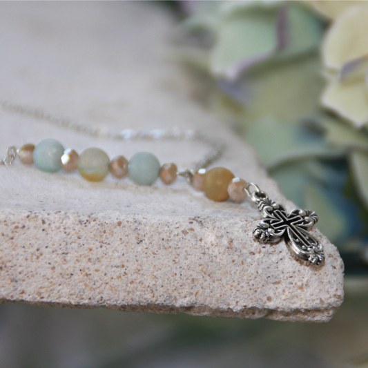 Amazonite Cross Drop Necklace