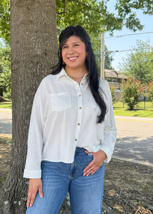 Off White Linen Dolman Top