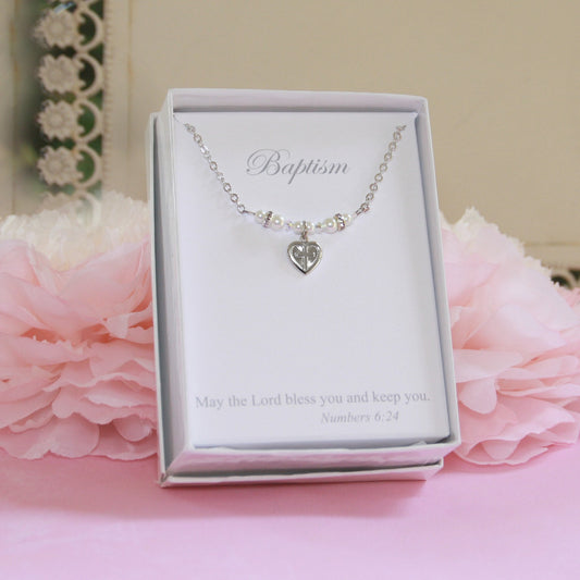 Baptism Cross in Heart Necklace