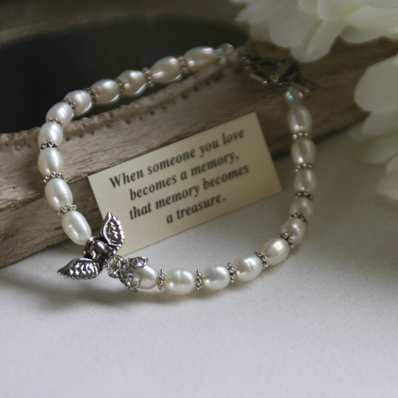 Memory Freshwater Pearl Bracelet with Angel