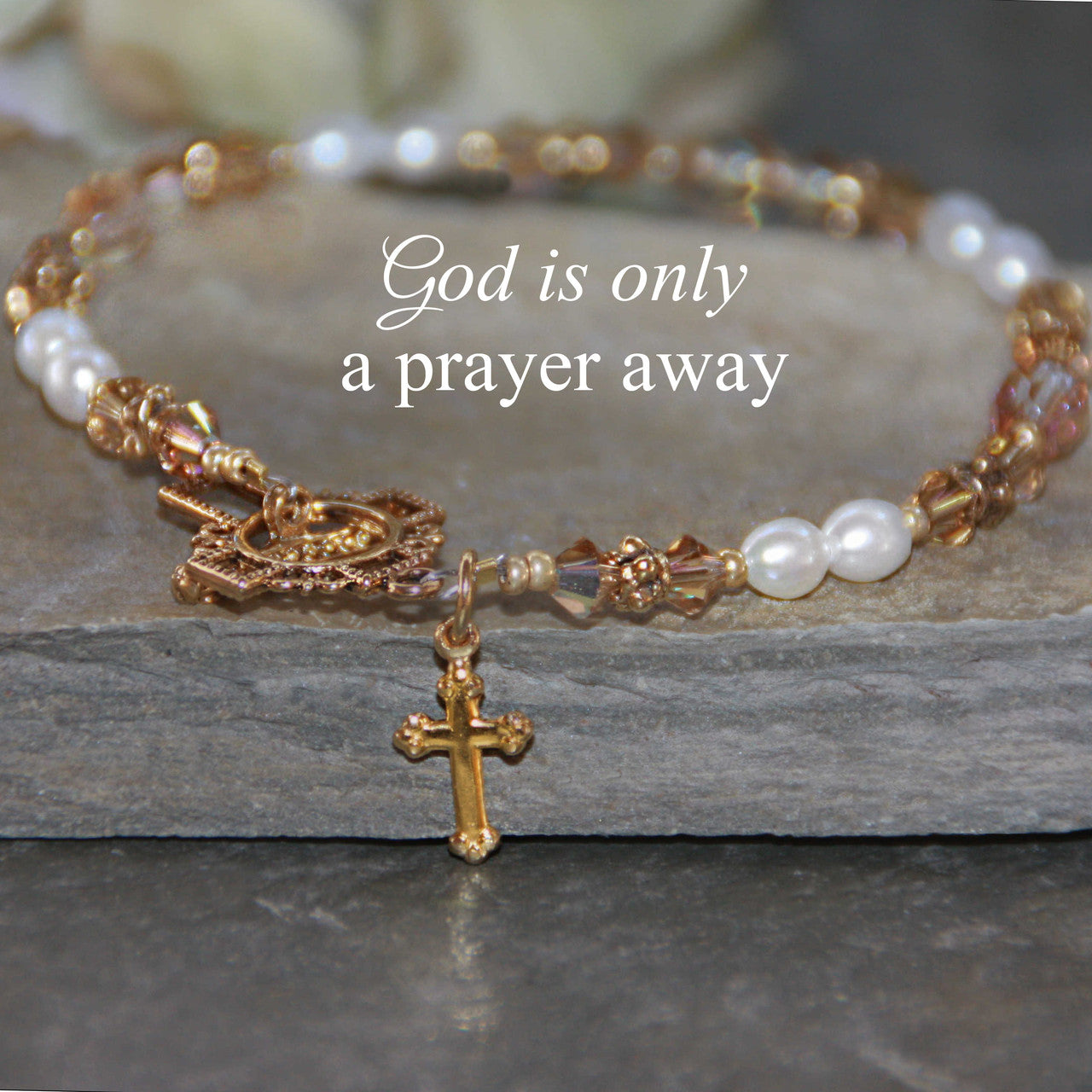 God is only a Prayer away Pearl and Crystal Bracelet