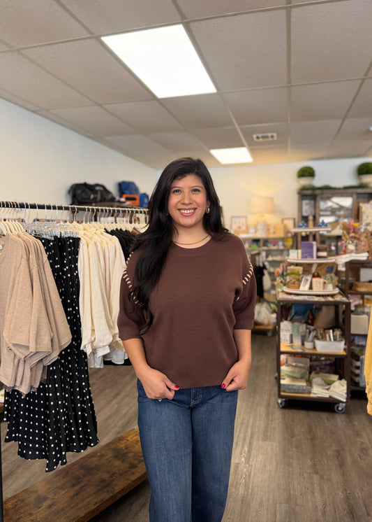 Cacao Shoulder Stitch Sweater Top