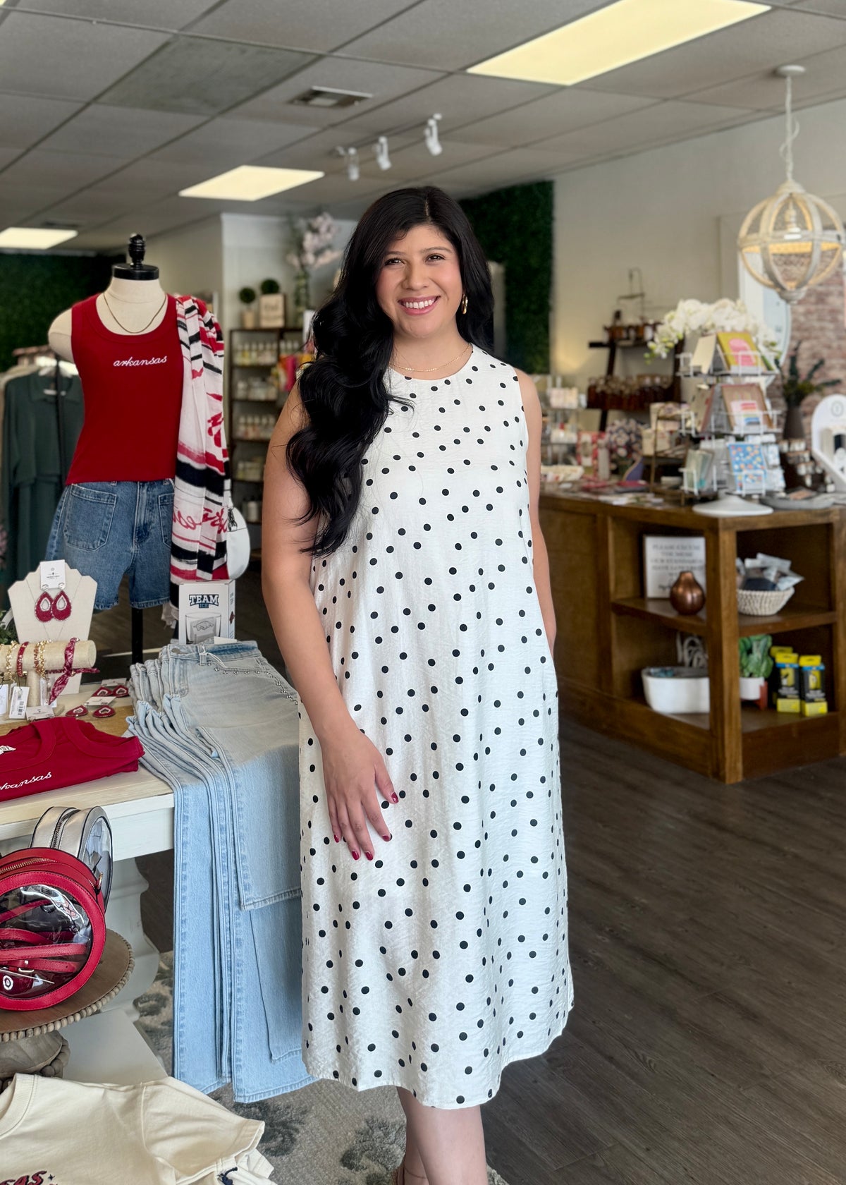 Cream Polkadot Midi Dress