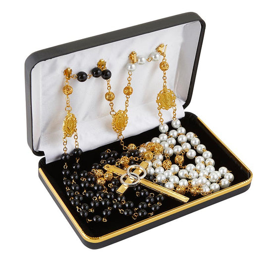 Black/Pearl Lasso Wedding Rosary