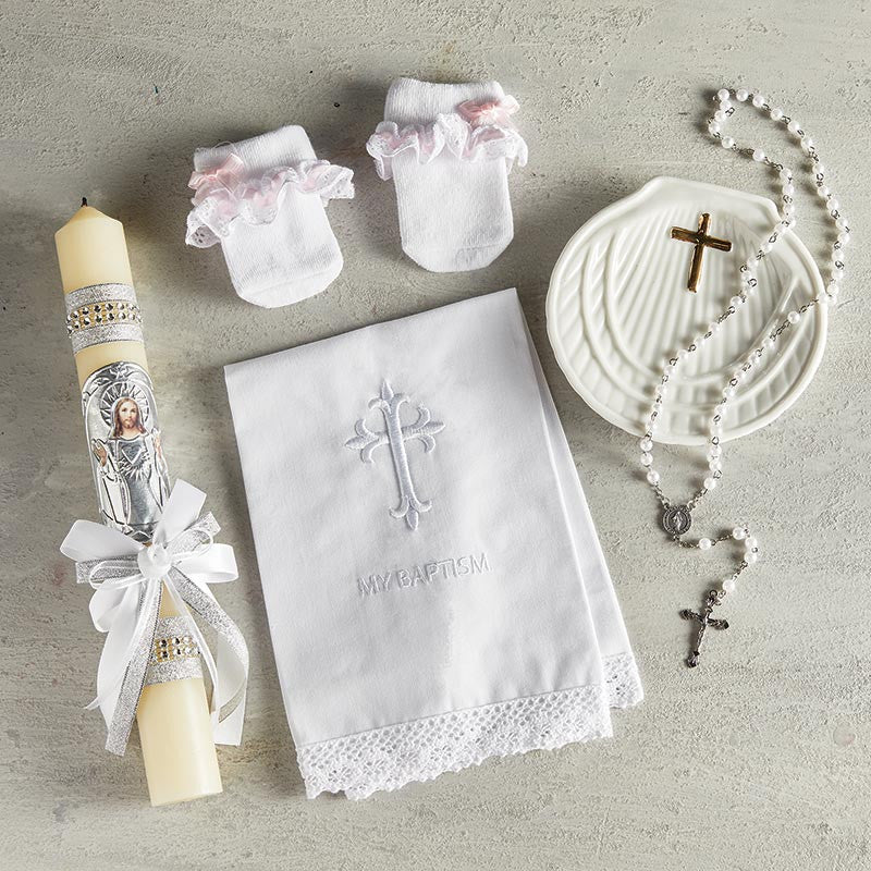 Baptismal Towel with Cross Lace Trim
