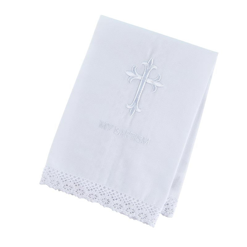 Baptismal Towel with Cross Lace Trim