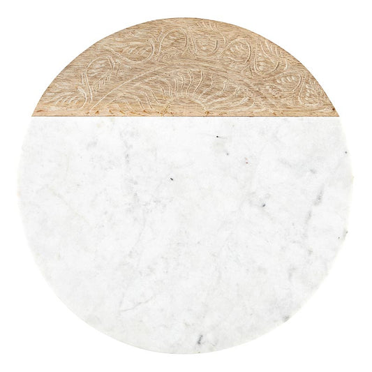 Marble and Carved Wood Serving Board - Round