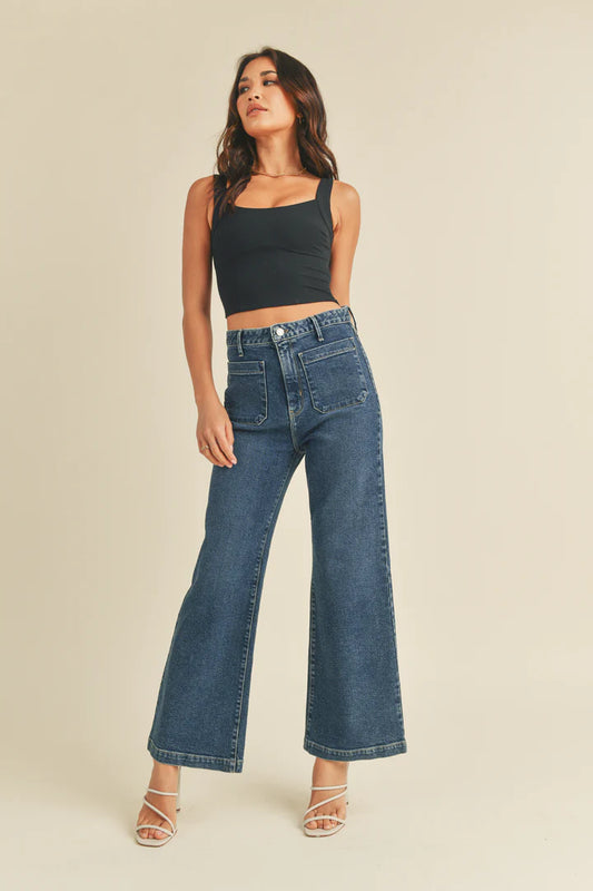 Dark Denim Patch Pocket Wide Leg