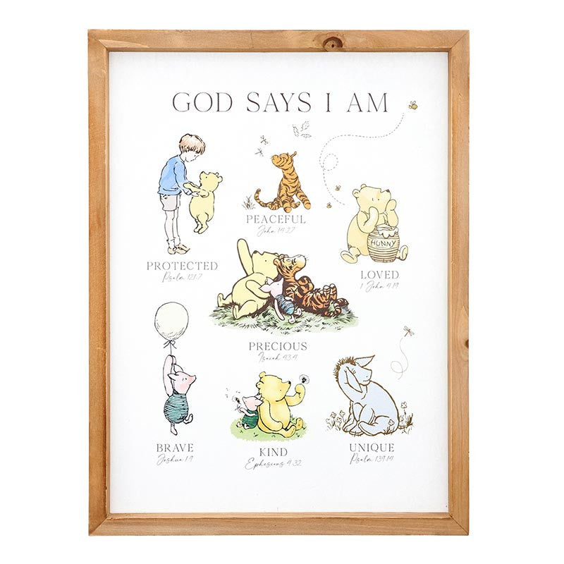 Pooh Bear Framed Linen - God Says I Am